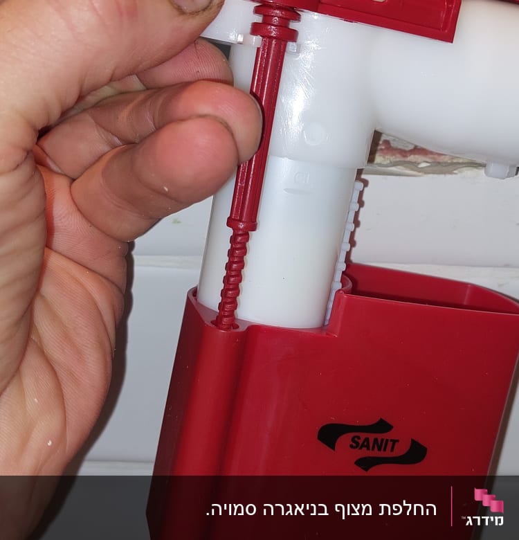 יד מחזיקה חלק פלסטיק אדום ולבן עם ברז צהוב